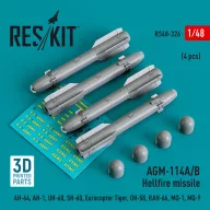   ResKit Models AGM-114A/B Hellfire missiles (4 pcs) (AH-64, AH-1, UH-60, SH-60, Eurocopter Tiger, OH-58, RAH-66, MQ-1, MQ-9) (3D Printed) 1:48 (RS48-0326)