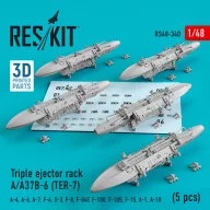   ResKit Models Triple ejector rack A/A37B-6 (TER-7) (5 pcs) (A-4, A-6, A-7, F-4, S-3, F-8, F-84F, F-100, F-105, F-15, A-1, A-10) (3D Printed) 1:48 (RS48-0340)