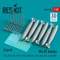   ResKit Models Mk.82 bombs (6 pcs) (F-4, F-5, F-8, F-15, F-16, F-18, A-1, A-4, A-6, A-7, A-10, Kfir) (3D Printed) 1:48 (RS48-0342)