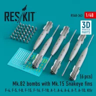   ResKit Models Mk.82 bombs with Mk.15 Snakeye fins (6 pcs) (F-4, F-5, F-8, F-15, F-16, F-18, A-1, A-4, A-6, A-7, A-10, Kfir) (3D Printed) 1:48 (RS48-0343)