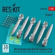   ResKit Models Mk.82 bombs with BSU-86 Snakeye II fins (6 pcs) (F-4, F-5, F-8, F-15, F-16, F-18, A-1, A-4, A-6, A-7, A-10, Kfir) (3D Printed) 1:48 (RS48-0346)