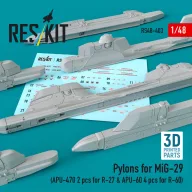   ResKit Models Pylons for MiG-29 (APU-470 2 pcs for R-27 & APU-60 4 pcs for R-60) (3D Printed) 1:48 (RS48-0403)