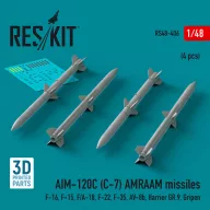   ResKit Models AIM-120C (C-7) AMRAAM missiles (4 pcs) (F-16, F-15, F/A-18, F-22, F-35, AV-8b, Harrier GR.9, Gripen) (3D Printed) 1:48 (RS48-0406)