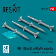   ResKit Models AIM-120 (A,B) AMRAAM missiles (4 pcs) (F-15A/C/D/E, F-16A/C, F/A-18A/C) (3d Printed) 1:48 (RS48-0407)
