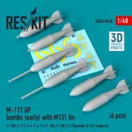   ResKit Models M-117 GP bombs (early) with M131 fin (6 pcs) (F-105, F-111, A-4 ,F-4, F-5, F-104, F-100, A-1 Skyraider, B-52, Canberra) (3D Printed) 1:48 (RS48-0434)