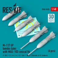   ResKit Models M-117 GP bombs (late) with MAU-103 conical fin (6 pcs) (F-105, F-111, A-4 ,F-4, F-5, F-104, F-100, A-1 Skyraider, B-52, Canberra) (3D Printed) 1:48 (RS48-0435)