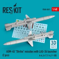   ResKit Models AGM-45 Shrike missiles with LAU-34 launcher (2 pcs) (A-4, A-7, F-4, F-105) (3D Printed) 1:48 (RS48-0451)
