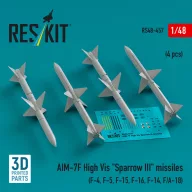   ResKit Models AIM-7F High Vis Sparrow III missiles (4 pcs) (F-4, F-5, F-15, F-16, F-14, F/A-18) (3D Printed) 1:48 (RS48-0457)
