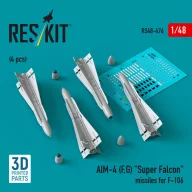   ResKit Models AIM-4 (F, G) Super Falcon missiles for F-106 (4 pcs) (3D Printed) 1:48 (RS48-0476)