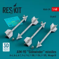   ResKit Models AIM-9D Sidewinder missiles (4 pcs) (A-4, A-6, A-7, F-4, F-8, F-100, F-104, F-105, Mirage III) (3D Printed) 1:48 (RS48-0478)