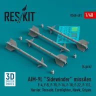   ResKit Models AIM-9L Sidewinder missiles (4 pcs) (F-4, F-5, F-15, F-16, F-18, F-22, F-111, Harrier, Tornado, Eurofighter, Hawk, Gripen) (3D Printed) 1:48 (RS48-0481)