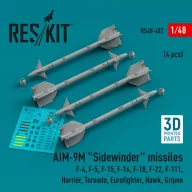   ResKit Models AIM-9M Sidewinder missiles (4 pcs) (F-4, F-5, F-15, F-16, F-18, F-22, F-111, Harrier, Tornado, Eurofighter, Hawk, Gripen) (3D Printed) 1:48 (RS48-0482)