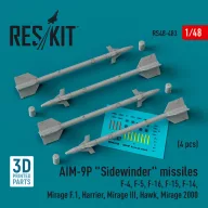   ResKit Models AIM-9P Sidewinder missiles (4 pcs) (F-4, F-5, F-16, F-15, F-14, Mirage F.1, Harrier, Mirage III, Hawk, Mirage 2000) (3D Printed) 1:48 (RS48-0483)