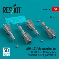   ResKit Models AIM-4C Falcon missiles (F-89J, F-101B/F (early, late), CF-101B/F, F-102A, F-4C/D/E/EJ) (4 pcs) (3D Printed) 1:48 (RS48-0488)