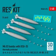   ResKit Models Mk.83 bombs with BSU-35 thermally protected (4 pcs) (A-4, A-6, A-7, F-4, F-8, F-14, F/A-18(C,D,E,F), AV-8B, S-3) (3D printed) 1:48 (RS48-0494)