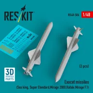   ResKit Models Exocet missiles (2 pcs) (Sea King, Super Etendard, Mirage 2000, Rafale, Mirage F.1) (3D Printed) 1:48 (RS48-0506)