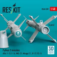   ResKit Models Python 3 missiles (4 pcs) (Kfir, F-15, F-16, MiG-21, Mirage F.1, JF-17, FC-1) (3D Printed) 1:48 (RS48-0509)