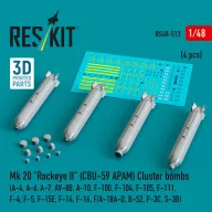   ResKit Models Mk 20 Rockeye II (CBU-59 APAM) Cluster bombs (A-4, A-6, A-7, AV-8B, A-10, F-100, F-104, F-105, F-111, F-4, F-5, F-15E, F-14, F-16, F/A-18A-D, B-52, P-3C, S-3B) (4 pcs) (3D Printed) 1:48 (RS48-0513)