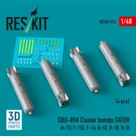  ResKit Models CBU-89A cluster bombs GATOR (4 pcs) (A-10, F-15E, F-16, B-52, B-1B, B-2) (3D Printed) 1:48 (RS48-0514)