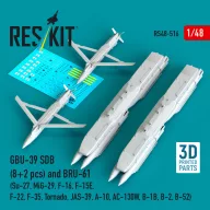   ResKit Models GBU-39 SDB (8 pcs) and BRU-61 (2 pcs) (Su-27, MiG-29, F-16, F-15E, F-22, F-35, Tornado, JAS-39, A-10, AC-130W, B-1B, B-2, B-52) (3D Printed) 1:48 (RS48-0516)