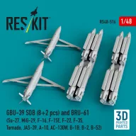   ResKit Models GBU-39 SDB (8 pcs) and BRU-61 (2 pcs) (Su-27, MiG-29, F-16, F-15E, F-22, F-35, Tornado, JAS-39, A-10, AC-130W, B-1B, B-2, B-52) (3D Printed) 1:48 (RS48-0516)