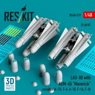   ResKit Models LAU-88 with (2 pcs) AGM-65 Maverick missiles (6 pcs) (A-7D, F-4, A-10, F-16) (3D Printed) 1:48 (RS48-0519)