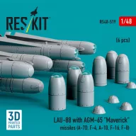   ResKit Models LAU-88 with (2 pcs) AGM-65 Maverick missiles (6 pcs) (A-7D, F-4, A-10, F-16) (3D Printed) 1:48 (RS48-0519)