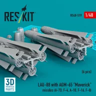   ResKit Models LAU-88 with (2 pcs) AGM-65 Maverick missiles (6 pcs) (A-7D, F-4, A-10, F-16) (3D Printed) 1:48 (RS48-0519)