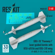   ResKit Models GBU-10 Paveway I laser guided bombs with BSU-4/B fin and BSU-3/B wing (2 pcs) (F-4D/E, F-111, A-6A, A-7E) (3D Printed) 1:48 (RS48-0521)