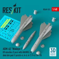   ResKit Models AGM-62 Walleye I ER missiles (2 pcs) with AN/AWG-16 data link pod (1 pcs) (A-4, A-6, A-7, F-4, F/A-18) (3D Printed) 1:48 (RS48-0532)