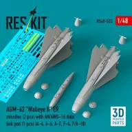   ResKit Models AGM-62 Walleye II ER missiles (2 pcs) with AN/AWG-16 data link pod (1 pcs) (A-4, A-6, A-7, F-4, F/A-18) (3D Printed) 1:48 (RS48-0533)