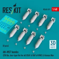   ResKit Models AN-M57 bombs (250 lbs, box-type fin) for all USAF & RAF of WW2 & Korean War (8 pcs) (3D Printed) 1:48 (RS48-0537)