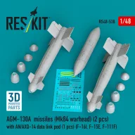   ResKit Models AGM-130A missiles (2 pcs) (Mk84 warhead) with AN/AXQ-14 data link pod (1 pcs) (F-16I, F-15E, F-111F) (3D Printed) 1:48 (RS48-0538)