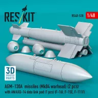   ResKit Models AGM-130A missiles (2 pcs) (Mk84 warhead) with AN/AXQ-14 data link pod (1 pcs) (F-16I, F-15E, F-111F) (3D Printed) 1:48 (RS48-0538)
