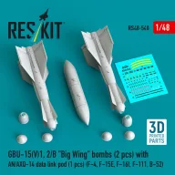   ResKit Models GBU-15(V)1, 2/B Big Wing bombs (2 pcs) with AN/AXQ-14 data link pod (1 pcs) (F-4, F-15E, F-16I, F-111, B-52) (3D Printed) 1:48 (RS48-0540)
