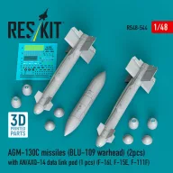   ResKit Models AGM-130C missiles (2 pcs) (BLU-109 warhead) with AN/AXQ-14 data link pod (1 pcs) (F-16I, F-15E, F-111F) (3D Printed) 1:48 (RS48-0544)