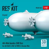   ResKit Models AN-M64 bombs (6 pcs) (500 lbs) for all USAF & RAF of WW2 & Korean War (3D Printed) 1:48 (RS48-0545)