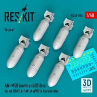   ResKit Models AN-M58 bombs (6 pcs) (500 lbs) for all USAF & RAF of WW2 & Korean War (3D Printed) 1:48 (RS48-0546)