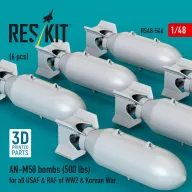   ResKit Models AN-M58 bombs (6 pcs) (500 lbs) for all USAF & RAF of WW2 & Korean War (3D Printed) 1:48 (RS48-0546)