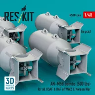  ResKit Models AN-M58 bombs (6 pcs) (500 lbs) for all USAF & RAF of WW2 & Korean War (3D Printed) 1:48 (RS48-0546)