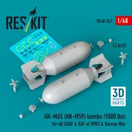   ResKit Models AN-M65 (AN-M59) bombs (2 pcs) (1000 lbs) for all USAF & RAF of WW2 & Korean War (3D Printed) 1:48 (RS48-0547)