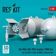   ResKit Models AN-M65 (AN-M59) bombs (2 pcs) (1000 lbs) for all USAF & RAF of WW2 & Korean War (3D Printed) 1:48 (RS48-0547)