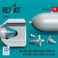   ResKit Models AN-M65 (AN-M59) bombs (2 pcs) (1000 lbs) for all USAF & RAF of WW2 & Korean War (3D Printed) 1:48 (RS48-0547)