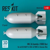   ResKit Models MK.36 bombs (2 pcs) (1000 lbs) for all US NAVY & RAF of WW2 & Korean War (3D Printed) 1:48 (RS48-0548)