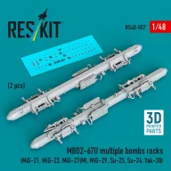   ResKit Models MBD2-67U multiple bombs racks (2 pcs) (MiG-21, MiG-23, MiG-27(?), MiG-29, Su-25, Su-24, Yak-38) (3D Printed) 1:48 (RS48-0557)