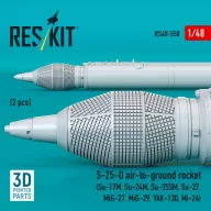   ResKit Models S-25-O air-to-ground rocket (2 pcs) (Su-17M, Su-24M, Su-25SM, Su-27,MiG-27, MiG-29, YAK-130, Mi-24) (3D Printed) 1:48 (RS48-0558)