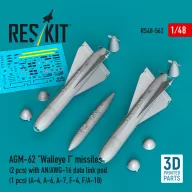   ResKit Models AGM-62 Walleye I missiles (2 pcs) with AN/AWG-16 data link pod (1 pcs) (A-4, A-6, A-7, F-4, F/A-18) (3D Printed) 1:48 (RS48-0562)