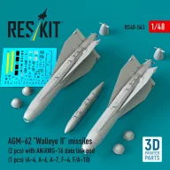   ResKit Models AGM-62 Walleye II missiles (2 pcs) with AN/AWG-16 data link pod (1 pcs) (A-4, A-6, A-7, F-4, F/A-18) (3D Printed) 1:48 (RS48-0563)