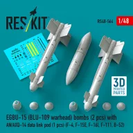   ResKit Models EGBU-15 (BLU-109 warhead) bombs (2 pcs) with AN/AXQ-14 data link pod (1 pcs) (F-4, F-15E, F-16I, F-111, B-52) (3D Printed) 1:48 (RS48-0564)