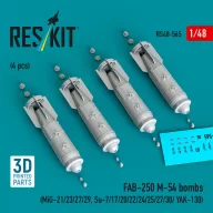   ResKit Models FAB-250 ?-54 bombs (4 pcs) (MiG-21/23/27/29, Su-7/17/20/22/24/25/27/30/ YAK-130) (3D Printed) 1:48 (RS48-0565)